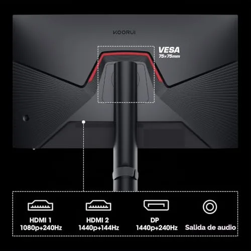 KOORUI ▫️ Monitor de jogos de 27 polegadas - Ecrã WQHD para PC, 240 Hz, 1 ms, Adaptive Sync, compatível com G-Sync, (2560x1440, HDMI, DisplayPort, HDR 400) Preto/Vermelho 6