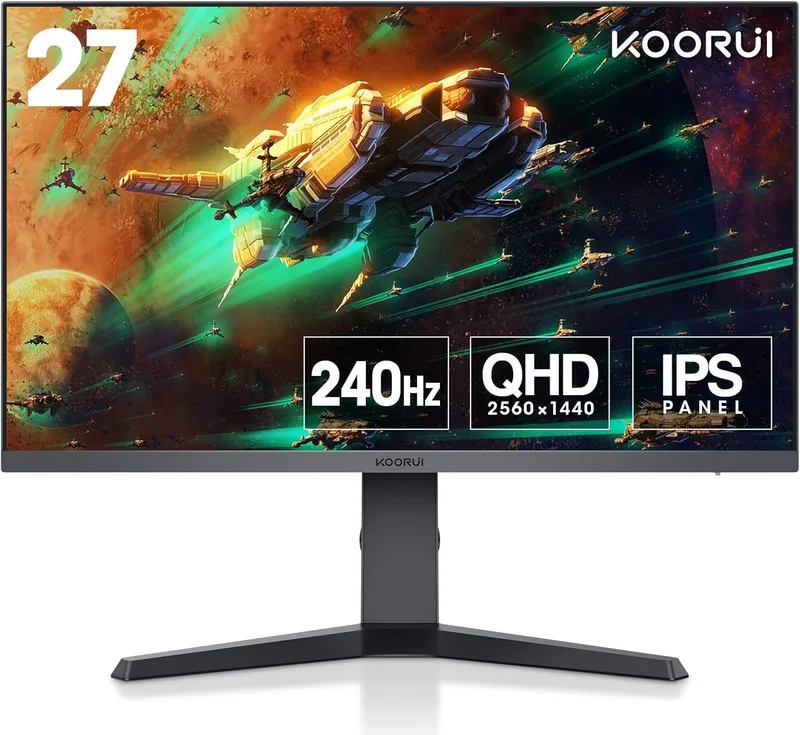 KOORUI ▫️ Monitor de jogos de 27 polegadas - Ecrã WQHD para PC, 240 Hz, 1 ms, Adaptive Sync, compatível com G-Sync, (2560x1440, HDMI, DisplayPort, HDR 400) Preto/Vermelho