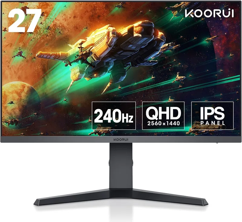 KOORUI ▫️ Monitor de jogos de 27 polegadas - Ecrã WQHD para PC, 240 Hz, 1 ms, Adaptive Sync, compatível com G-Sync, (2560x1440, HDMI, DisplayPort, HDR 400) Preto/Vermelho