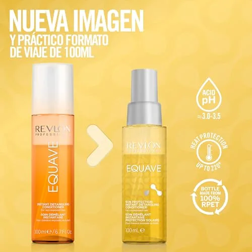 REVLON PROFESSIONAL ▫️ EQUAVE Condicionador profissional bifásico que facilita o desembaraçamento para cabelos expostos ao sol, proteção UV para o cabelo, condicionador sem enxaguamento, 100 ml 5