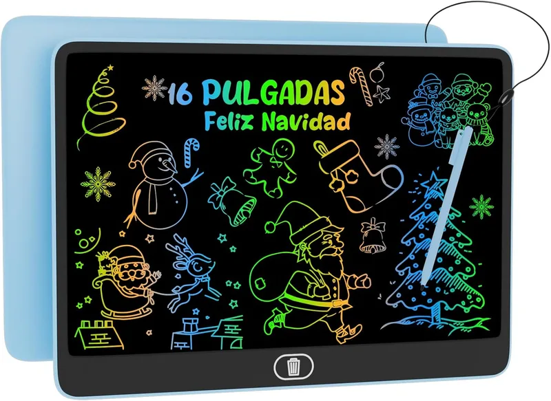 Electight ▫️ Tablet de escrita LCD de 16 polegadas, tablet infantil com tela colorida para crianças dos 3 aos 12 anos, com função de apagamento e bloqueio, reutilizável, brinquedo educativo para o Halloween e o Natal, azul