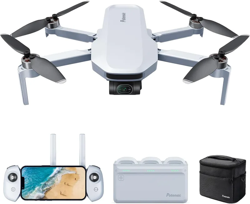 Potensic ▫️ Drone ATOM GPS com câmara 4K Adulto, Menos de 249g, Transmissão de 6km, Estabilização de 3 eixos, 3 baterias para um tempo de voo máximo de 96 min, Retorno automático, QuickShots, C0