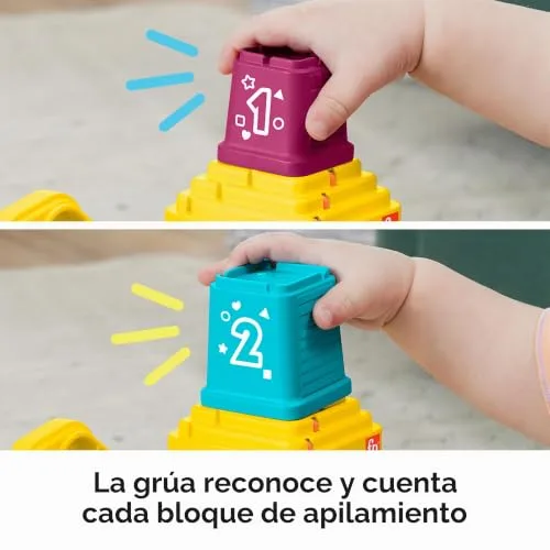 Fisher-Price ▫️ Guindaste «Conta e Empilha» – Brinquedo com luzes e sons para aprender a contar, com blocos para empilhar com números, para bebés a partir dos 9 meses, Versão: Inglês (Reino Unido); Francês; Alemão, HXF48 4
