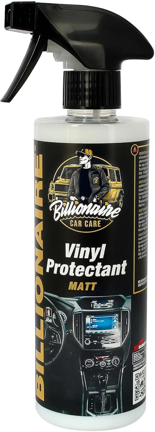 S SUMEX ▫️ Billionaire Vinyl Protectant Matt Dashboard Cleaner with Matte Effect Eficaz em superfícies de plástico, borracha e vinil Não gorduroso e com proteção UV Cheiro a coco 500ml