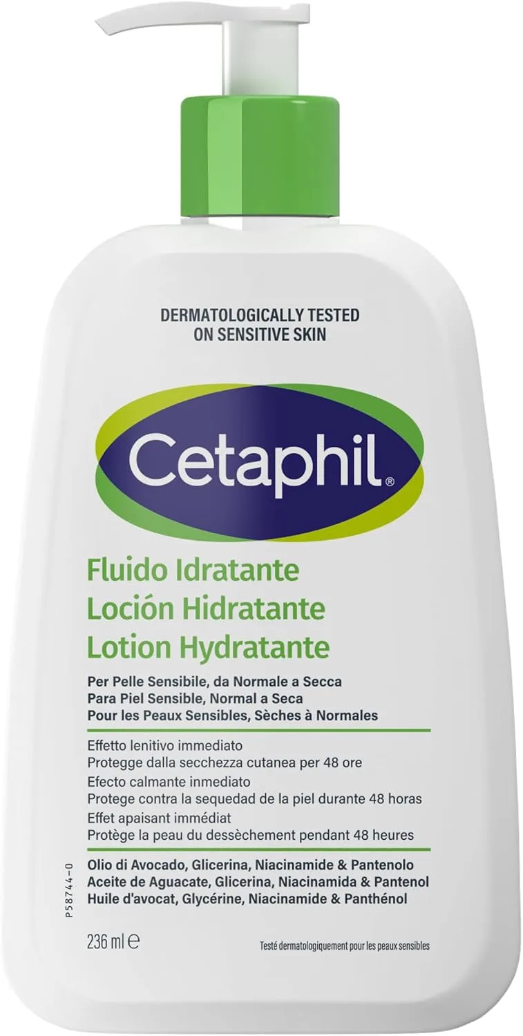 Cetaphil ▫️ Loção Hidratante para Pele Sensível, Normal a Seca, Hidrata durante 48 horas, Fórmula leve com niacinamida, pantenol e glicerina, não comedogénica, para rosto e corpo, 237 ml