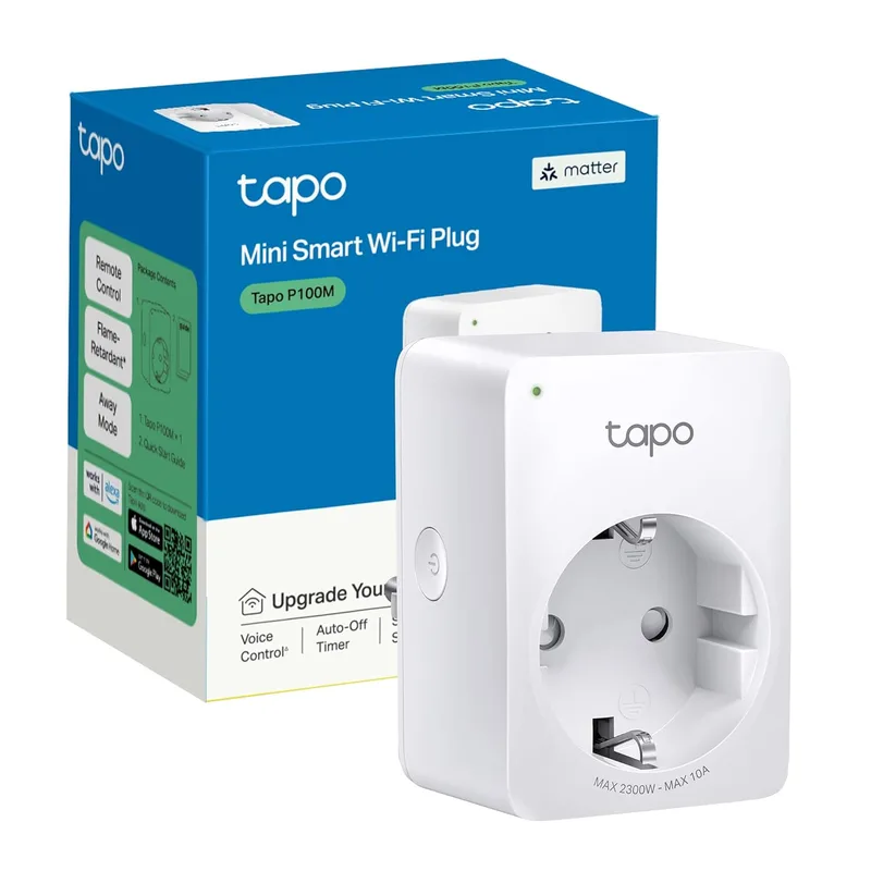 Tapo ▫️ P100M – Mini-tomada inteligente Wi-Fi Matter, adequada para programar, ligar/desligar e poupar energia, requer um concentrador, se necessário, compatível com Alexa e Google Home