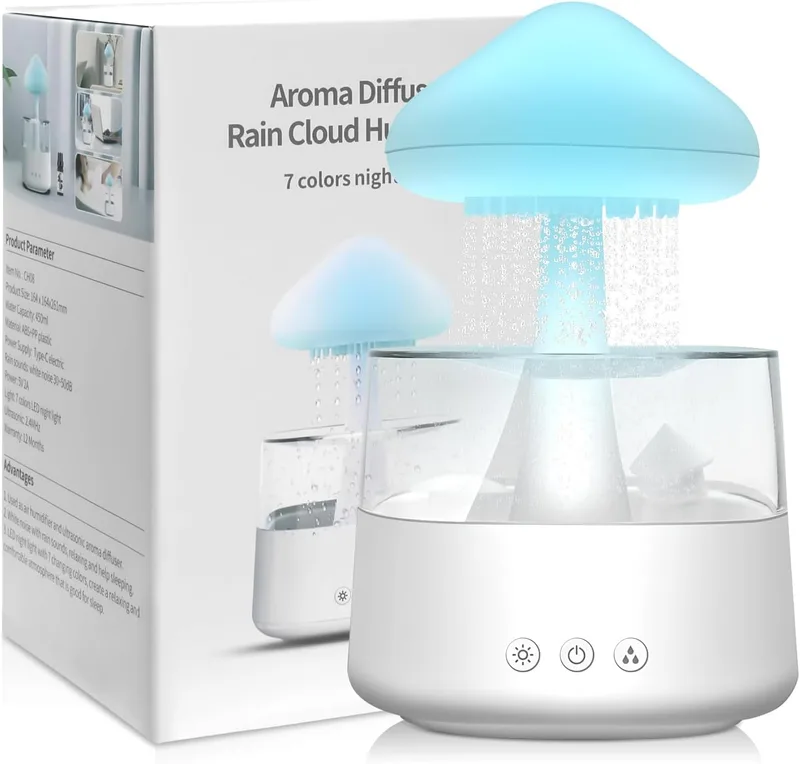 RUIZHI ▫️ Humidificador de nuvem de chuva, 450 ml, humidificador de humidade com 3 modos e 7 cores, difusor de aroma com luzes LED, lâmpada de chuva de nano névoa, quarto de criança, quarto de dormir, casa, escritório(Branco)