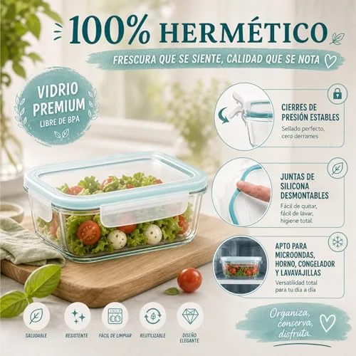 edihome ▫️ Recipientes de vidro para alimentos, 14 peças (7 recipientes + 7 tampas), para armazenamento hermético de alimentos, adequados para a máquina de lavar louça, congelador e micro-ondas, sem BPA (7 recipientes) 3