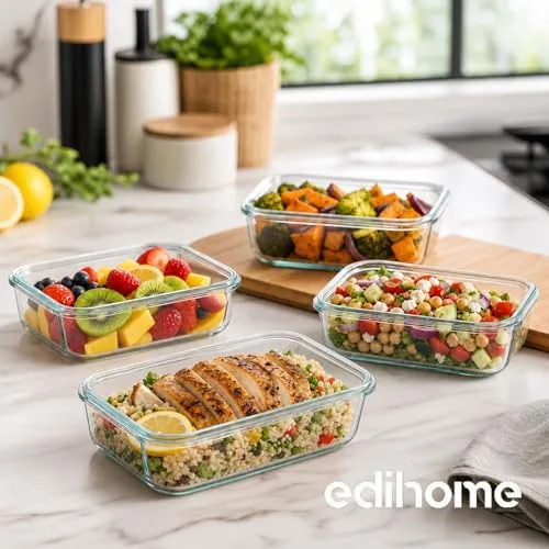 edihome ▫️ Recipientes de vidro para alimentos, 14 peças (7 recipientes + 7 tampas), para armazenamento hermético de alimentos, adequados para a máquina de lavar louça, congelador e micro-ondas, sem BPA (7 recipientes) 6