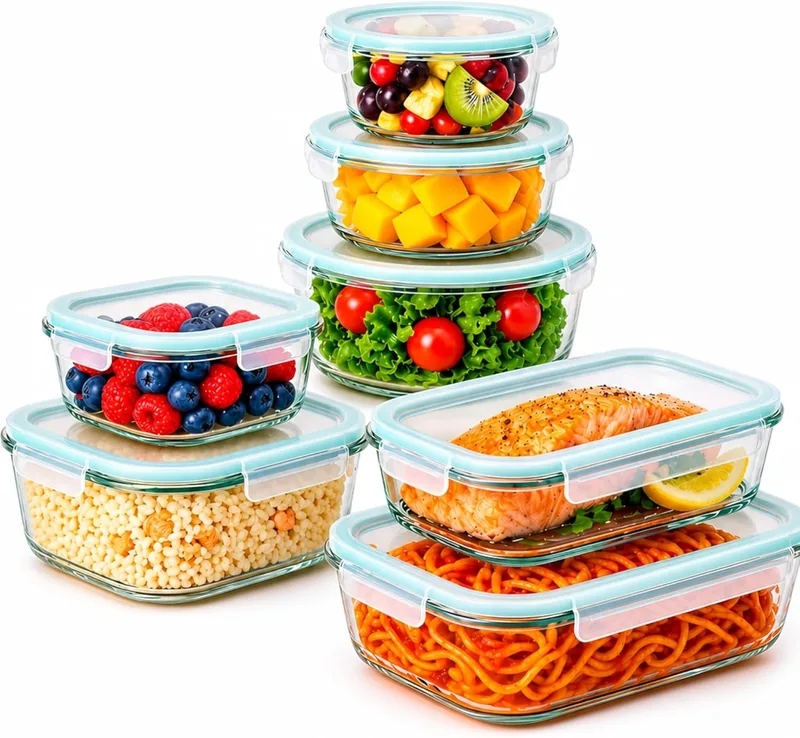 edihome ▫️ Recipientes de vidro para guardar alimentos, 14 unidades (7 recipientes + 7 tampas), seguros para alimentos, máquina de lavar louça, congelador, micro-ondas, sem BPA (7 recipientes)