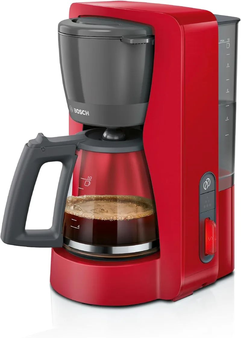 Bosch ▫️ MyMoment TKA3M134 - Máquina de café com filtro, jarro de vidro de 1,25 l, para 10 a 15 chávenas, função de manter quente durante 60 min., sistema anti-gotejamento, suporte rotativo do filtro, programa de filtragem, programa de preparação automática de café, preparação automática de café, pr