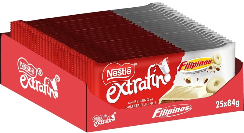EXTRAFINO ▫️ NESTLÉ EXTRAFINE barra de chocolate branco com filipinos embalagem de 25 barras de 84g