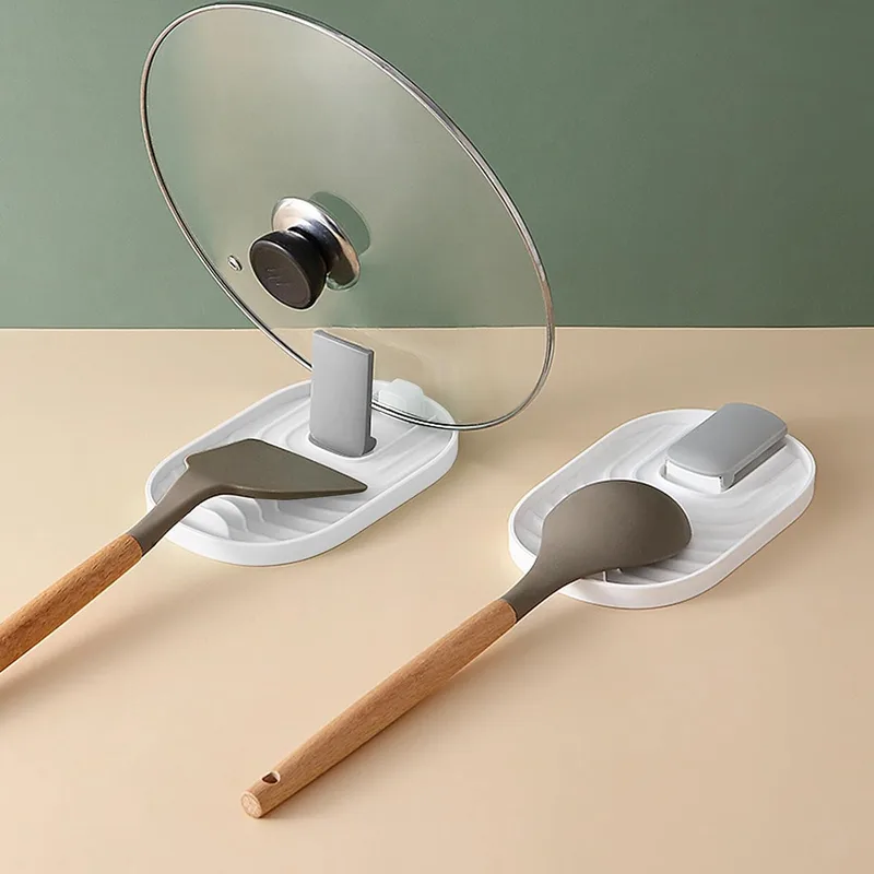 RICHDMI ▫️ Conjunto de 2 suportes para tampas de panelas, organizador de cozinha, suporte para colheres, organizador para gavetas de cozinha, organizador para frigideiras, tabuleiro de cozinha, para evitar o pingar de água (branco)