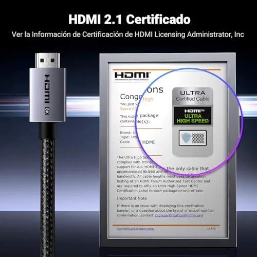 UGREEN ▫️ Cabo HDMI 2.1 8K, certificado para 8K a 60 Hz e 4K a 240 Hz, 48 Gbps (2 m) 2