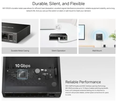 MERCUSYS ▫️ MS105GS – Switch 5G, 5 portas, Plug and Play, sem ventoinha, RJ45 6