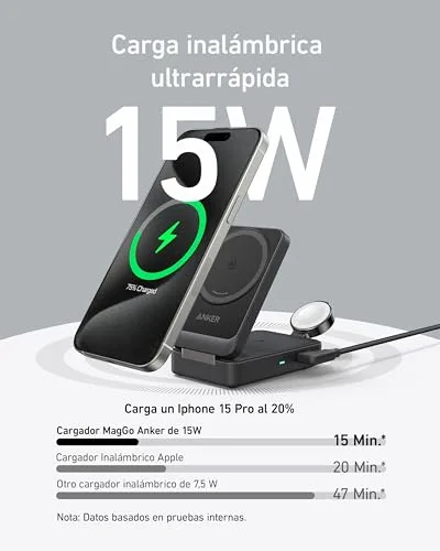 Anker ▫️ Carregador sem fios MagGo 3 em 1 para iPhone, dobrável, Qi2, 15 W 2