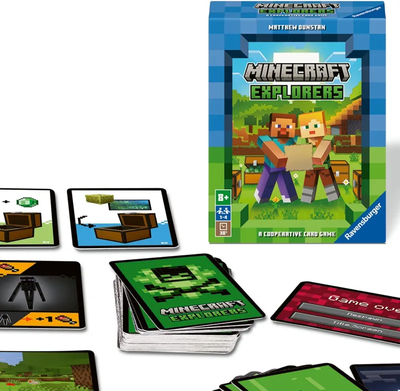 Ravensburger - Jogos de cartas Minecraft Explorers | Jogos de tabuleiro Crianças de 8 anos | 1 a 4 jogadores | Prendas para crianças | Jogos de tabuleiro Minecraft