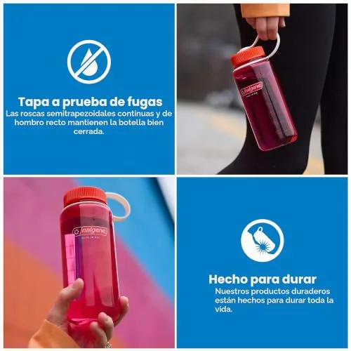 Nalgene ▫️ Garrafa de água leve, fabricada em Tritan sem BPA, inquebrável, para mochileiros, caminhadas, ginásio, 16 onças, boca larga, azul aciano 2