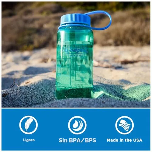 Nalgene ▫️ Garrafa de água leve, fabricada em Tritan sem BPA, inquebrável, para mochileiros, caminhadas, ginásio, 16 onças, boca larga, azul aciano 4