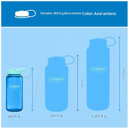 Nalgene ▫️ Garrafa de água leve, fabricada em Tritan sem BPA, inquebrável, para mochileiros, caminhadas, ginásio, 16 onças, boca larga, azul aciano 5