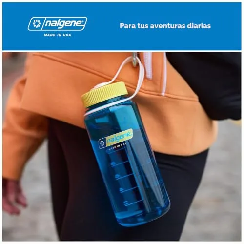 Nalgene ▫️ Garrafa de água leve, fabricada em Tritan sem BPA, inquebrável, para mochileiros, caminhadas, ginásio, 16 onças, boca larga, azul aciano 6