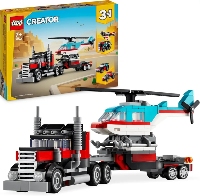 LEGO ▫️ Creator 3 em 1: Camião de Plataforma com Helicóptero 31146