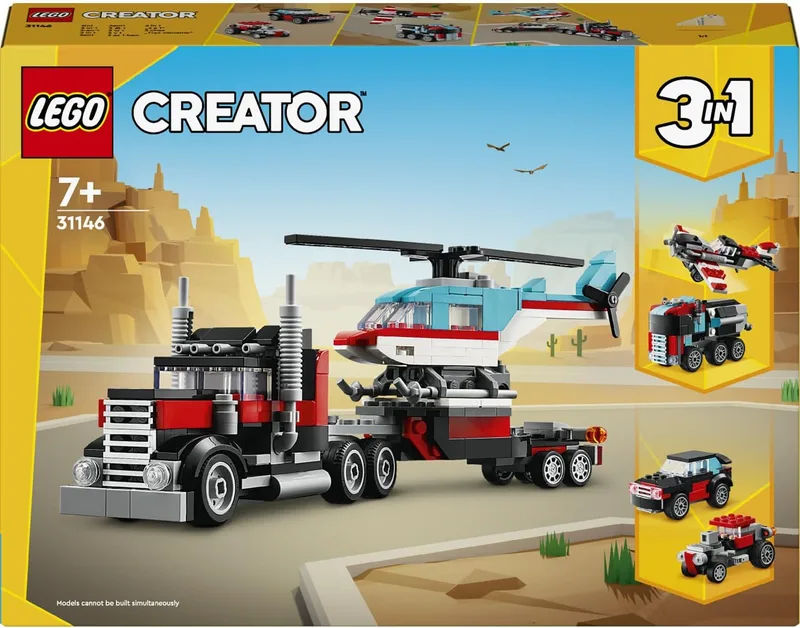 LEGO ▫️ Creator 3 em 1: Camião de Plataforma com Helicóptero 31146