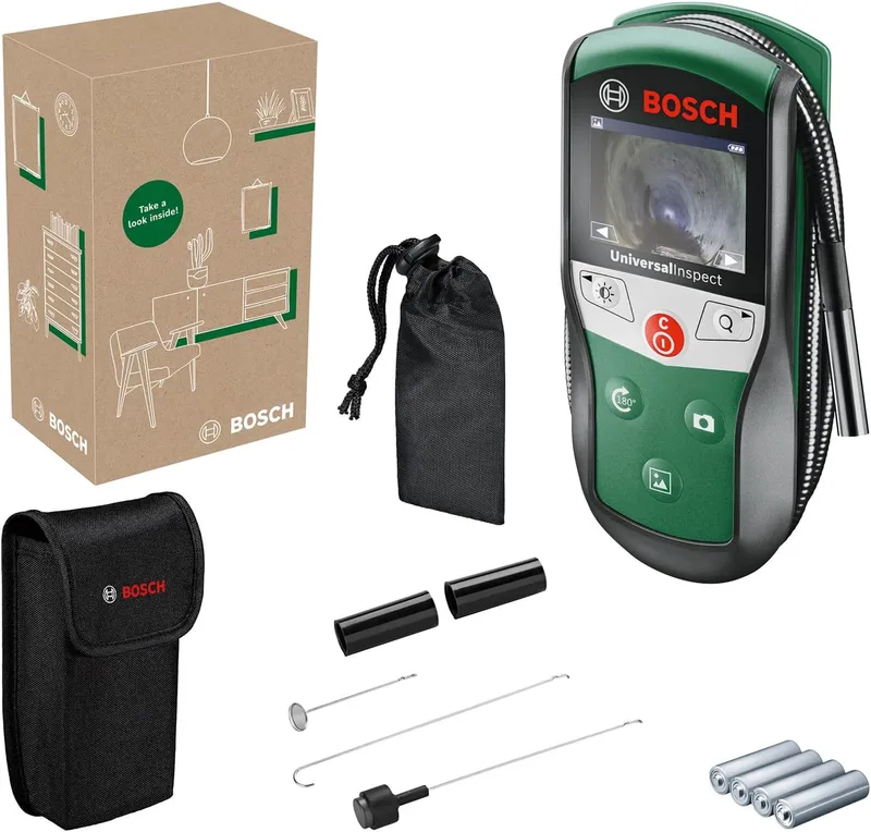 Bosch ▫️ Câmara de inspeção UniversalInspect (câmara endoscópica de Ø 8 mm com imagens a cores, comprimento flexível de 0,95 m e função de memória integrada, em embalagem para comércio eletrónico)