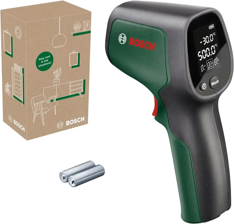 Bosch ▫️ Termómetro de infravermelhos UniversalTemp (de -30 °C a +500 °C, medição fácil e precisa, 3 grupos de materiais predefinidos, em embalagem para comércio eletrónico)