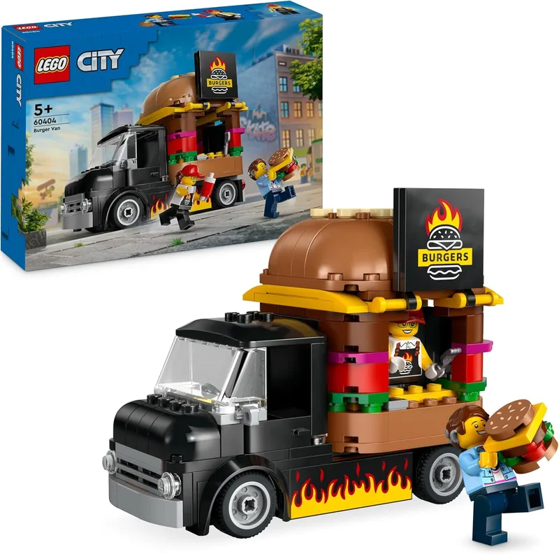 LEGO ▫️ City Camião de Hambúrgueres, Food Truck de Brinquedo, Presente para Meninos e Meninas a partir dos 5 Anos, Jogo Imaginativo com Carrinha e Cozinha, Minifigura de Vendedora, Acessório de Hambúrguer 60404