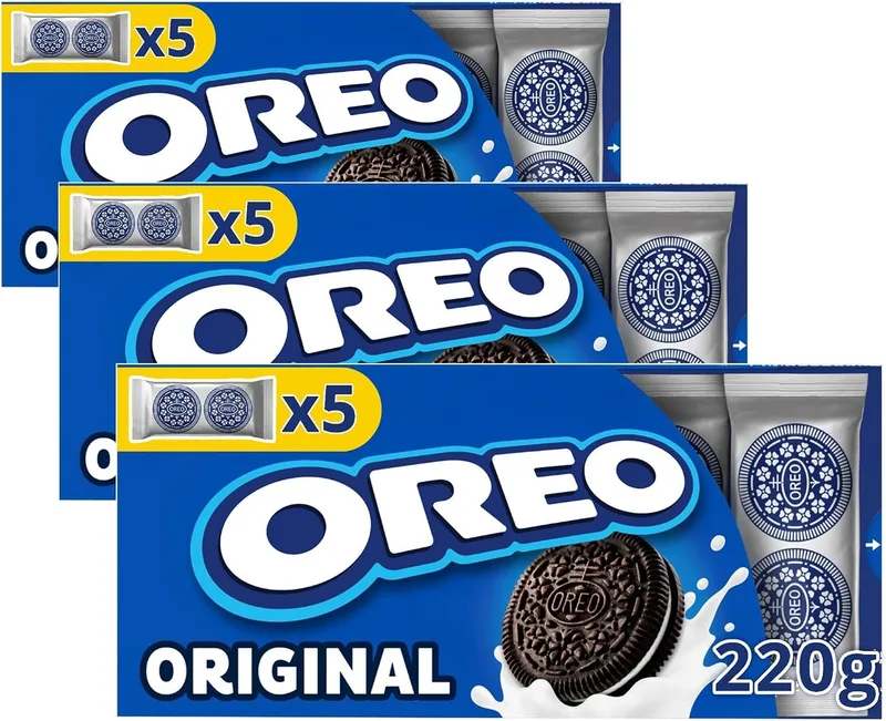 Oreo ▫️ Original – Bolachas de cacau recheadas com creme de baunilha, 220 g – Caixa com 5 pacotes (pacote de 3)