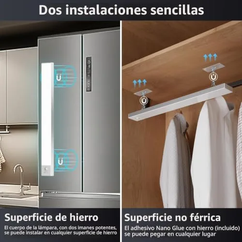 OUILA ▫️ Luz LED para armário com sensor de movimento, 3000K, 60 LEDs, 4 modos de iluminação, luz LED adesiva e magnética, bateria recarregável de 1500 mAh via USB, luz noturna para cozinha, armário, escadas, corredor, garagem – 3 embalagens 5
