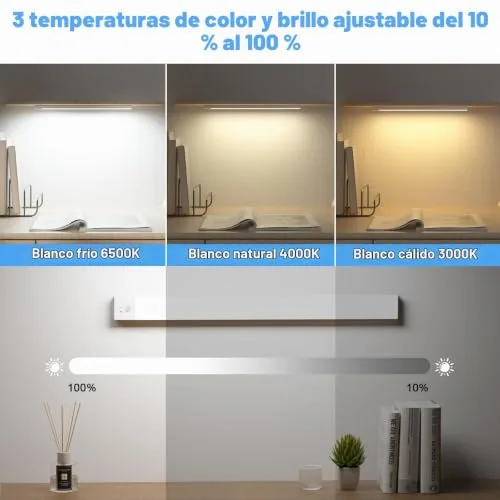 OUILA ▫️ Luz LED para armário com sensor de movimento, 43 cm, luz LED autocolante regulável com 3 modos de cor, luz noturna recarregável via USB de 2500 mAh para cozinha, armário, escadas, corredor, garagem – 2 unidades 3