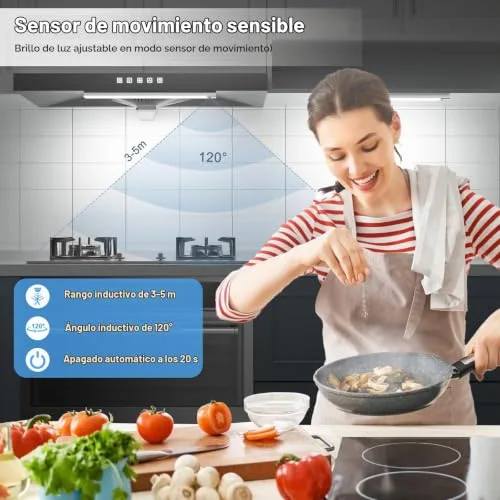 OUILA ▫️ Luz LED para armário com sensor de movimento, 43 cm, luz LED autocolante regulável com 3 modos de cor, luz noturna recarregável via USB de 2500 mAh para cozinha, armário, escadas, corredor, garagem – 2 unidades 5