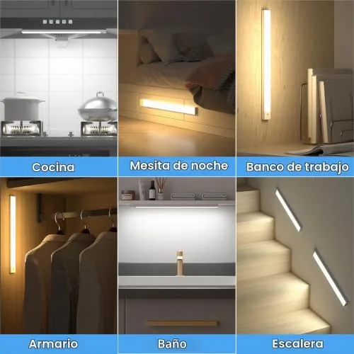 OUILA ▫️ Luz LED para armário com sensor de movimento, 43 cm, luz LED autocolante regulável com 3 modos de cor, luz noturna recarregável via USB de 2500 mAh para cozinha, armário, escadas, corredor, garagem – 2 unidades 7