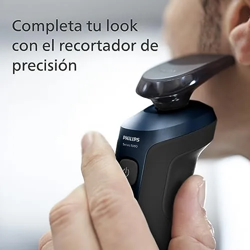 PHILIPS ▫️ Série 5000 Máquina de barbear elétrica para homem, máquina de barbear com aparador, 27 lâminas, cabeça flexível a 360º, 50 min de autonomia, para uso a seco e molhado, recarregável, estojo, S5465/18, azul metalizado 6
