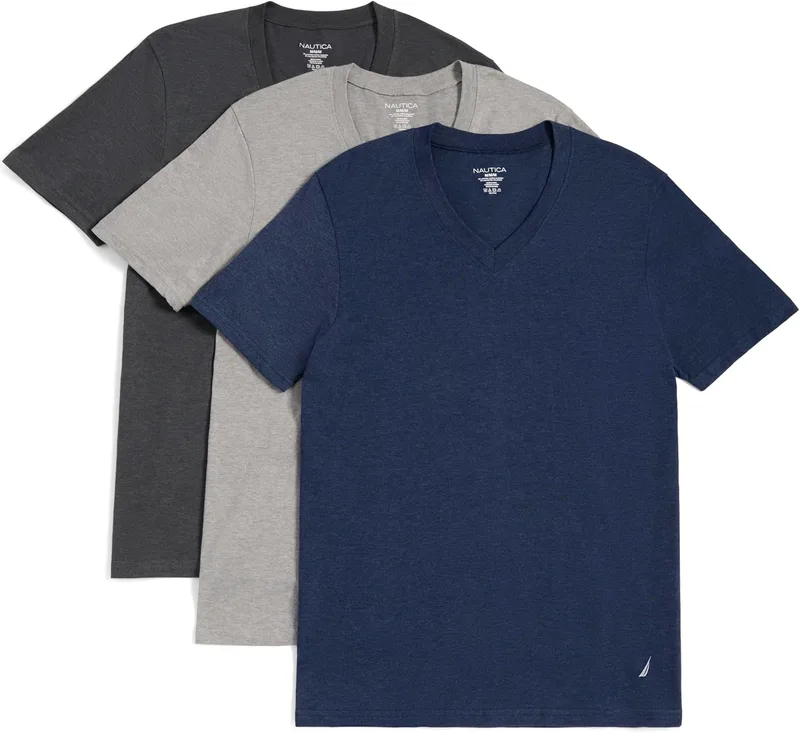Nautica ▫️ Conjunto de 3 T-shirts com decote em V e efeito mesclado - T-shirt para homem (Conjunto de 3)