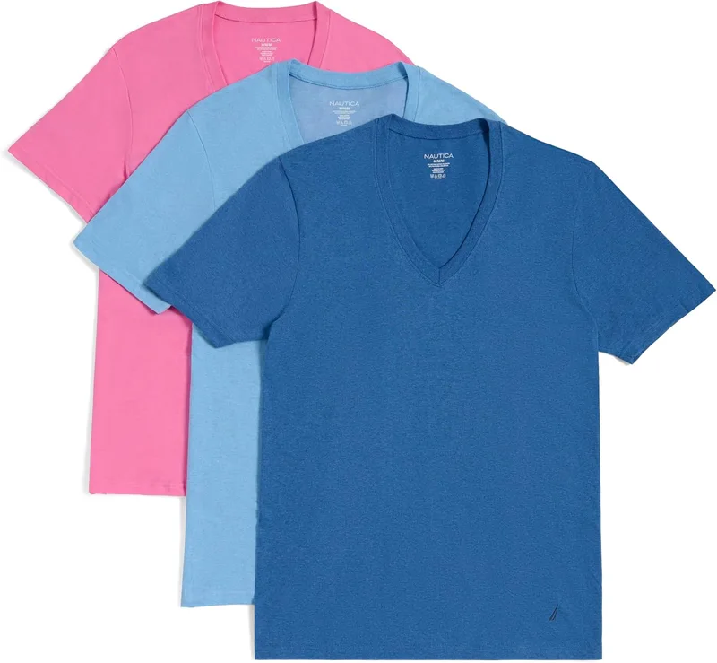 Nautica ▫️ Conjunto de 3 T-shirts com decote em V e efeito mesclado - T-shirt para homem (Conjunto de 3)