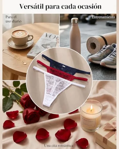 ALL OF ME ▫️ Conjunto de 6 tangas sensuais para mulher, roupa interior de renda, roupa interior suave, lingerie hipster, tangas sensuais para mulher, embalagem múltipla 4