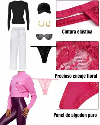 ALL OF ME ▫️ Conjunto de 6 tangas sensuais para mulher, roupa interior de renda, roupa interior suave, lingerie hipster, tangas sensuais para mulher, embalagem múltipla 5