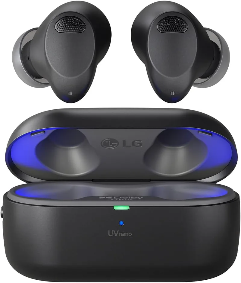 LG ▫️ Tone Free Bluetooth In-Ear Headphones T90S com som Dolby Atmos, tecnologia Meridian, cancelamento ativo de ruído (ANC) e UVnano+, preto
