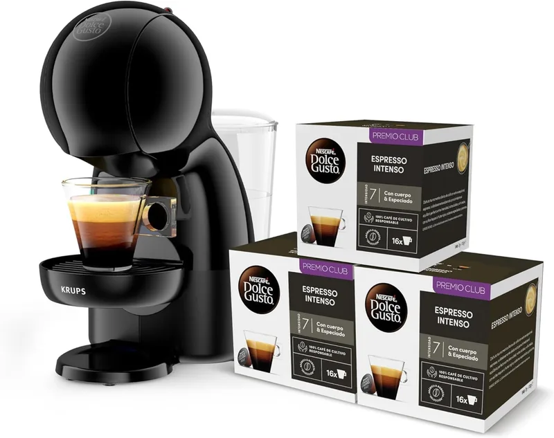 KRUPS ▫️ Nescafé Dolce Gusto Piccolo XS, máquina de café de cápsulas 15 bar, capacidade 0,8L, espuma cremosa e aquecimento rápido em 40s, modo Eco, cor preta, inclui 3 pacotes de café, KP1A3BCAS