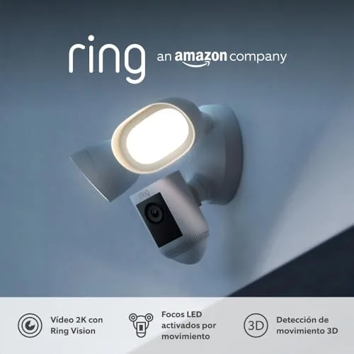 Ring ▫️ Câmara Pro com holofotes com fio (Floodlight Cam Wired Pro) | Câmara exterior com vídeo 2K, Vision, deteção de movimento 3D (alternativa ao CCTV) | 30 dias de teste gratuito Home 2