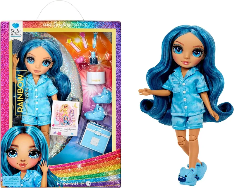 RAINBOW HIGH ▫️ Junior High PJ Party - Skyler (Azul) - Boneca de 22 cm com fato de treino, chinelos e acessórios de brincar - Brinquedo para crianças - Ideal para Rapazes e Raparigas dos 4 aos 12 anos