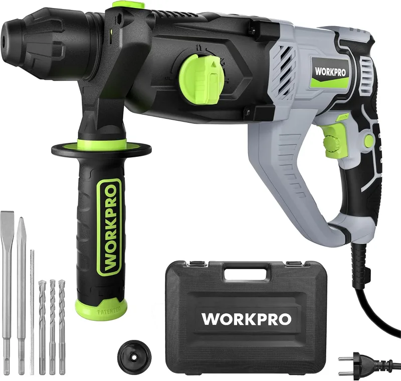 WORKPRO ▫️ Berbequim Perfurador Elétrico de 1050 W, 4 Funções com Brocas SDS Plus