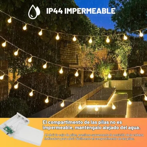 AGOTD ▫️ Guirlanda de luzes, cadeia de luzes de 6 m com 40 LED, 2 modos, bateria carregada, luz branca quente, guirlandas luminosas decorativas para exteriores, interiores, jardins, casas, casamentos, Natal (2 modos) 4
