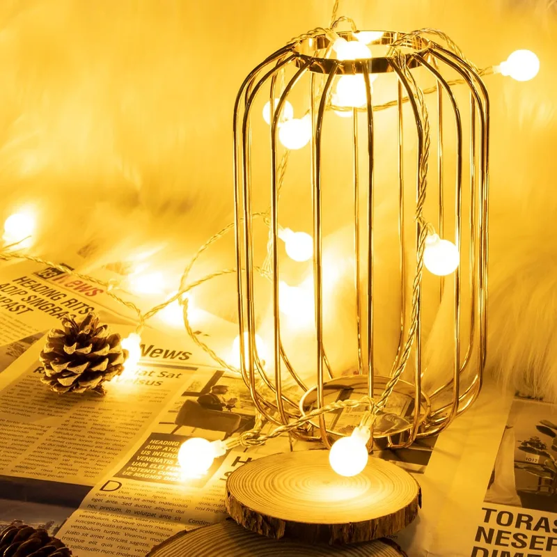 AGOTD ▫️ Guirlanda de luzes, cadeia de luzes de 6 m com 40 LED, 2 modos, bateria carregada, luz branca quente, guirlandas luminosas decorativas para exteriores, interiores, jardins, casas, casamentos, Natal (2 modos)
