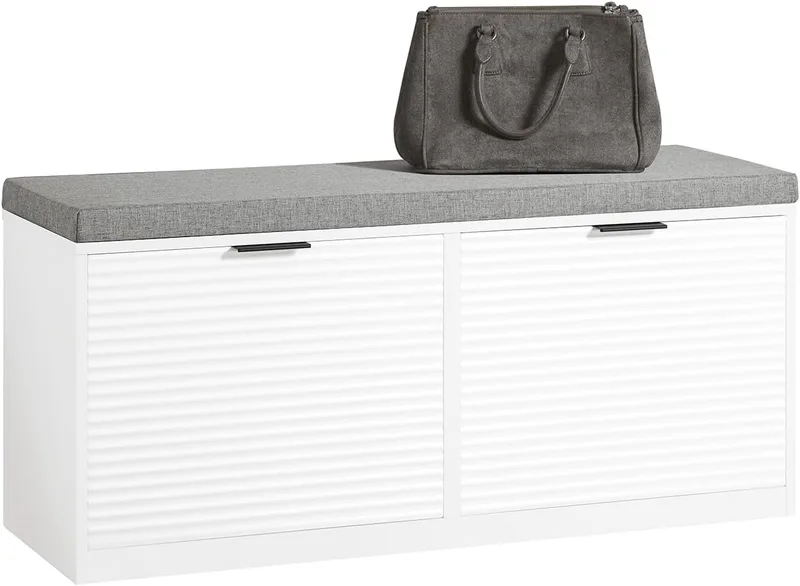 SoBuy ▫️ FSR147-W Banco para sapatos com 2 abas Armário de entrada multifuncional com almofada 105 x 35 x 48 cm Branco PT