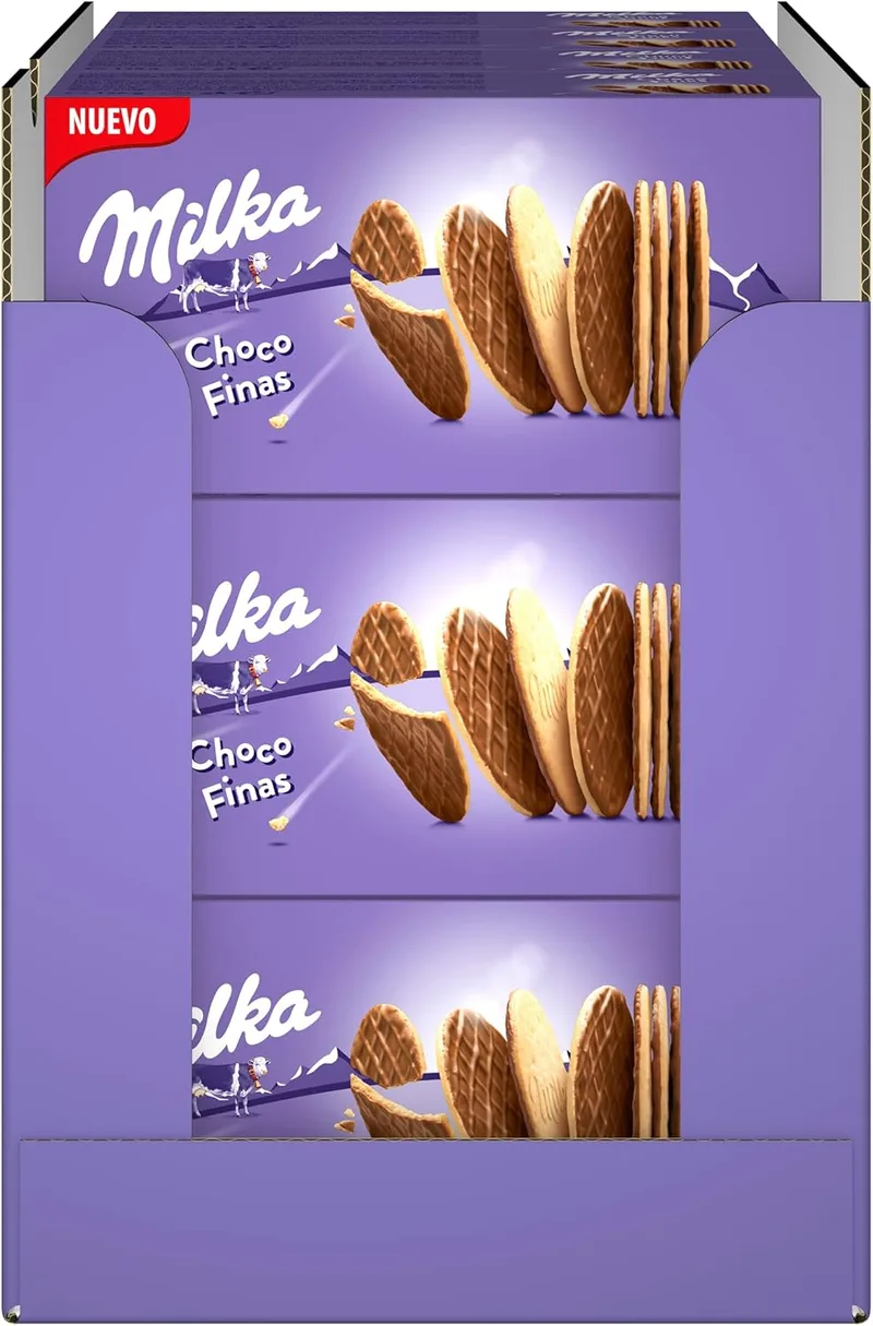 Milka ▫️ Choco Bolachas finas com chocolate de leite dos Alpes 126 g, embalagem de 12