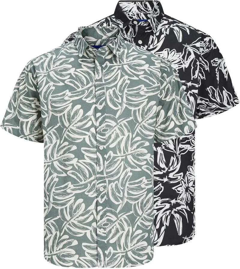 JACK & JONES ▫️ Jorlafayette AOP Shirt SS 2pk MP Camisa Casual para Homem (Conjunto de 2)